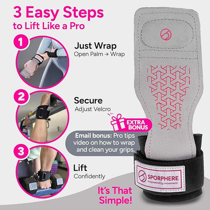 Premium Weight Grips for Women, Lifting Straps, Wrist Wraps for Weightlifting Women- Anti-Slip Silicone Gym Grip Ergonomic, Women's Gym Grips, Ideal for CrossFit– Deadlift straps & Pull up bar grips-Sport Headband Bonus Gift -SPORPHERE