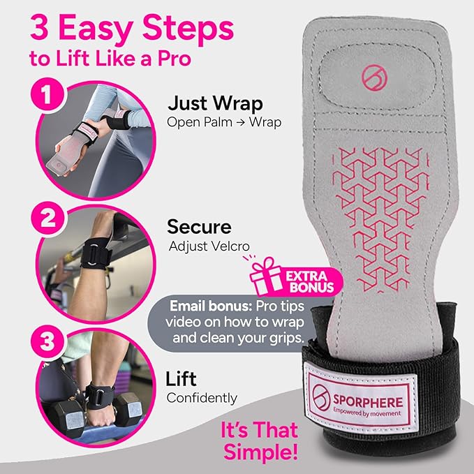 Premium Weight Grips for Women, Lifting Straps, Wrist Wraps for Weightlifting Women- Anti-Slip Silicone Gym Grip Ergonomic, Women's Gym Grips, Ideal for CrossFit– Deadlift straps & Pull up bar grips-Sport Headband Bonus Gift -SPORPHERE