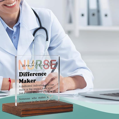YODOCAMP Mental Health Nurse Desk Sign, Clear Acrylic & Wood, 4.7 x 2.7 x 4.3 Inches, Office/Clinical Settings, Inspirational