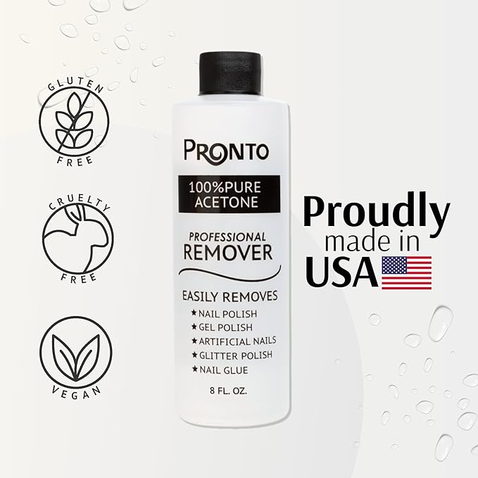 Pronto 8 Oz 100% Pure Acetone Nail Polish Remover and Cuticle Oil, Pure Acetone for All Nail Polish Types including Gel, Acrylic & Sculptured Nails, Gel Nail Polish Remover and Nail Repair, Duo Pack