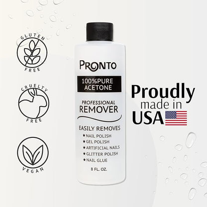 Pronto 8 Oz 100% Pure Acetone Nail Polish Remover and Cuticle Oil, Pure Acetone for All Nail Polish Types including Gel, Acrylic & Sculptured Nails, Gel Nail Polish Remover and Nail Repair, Duo Pack