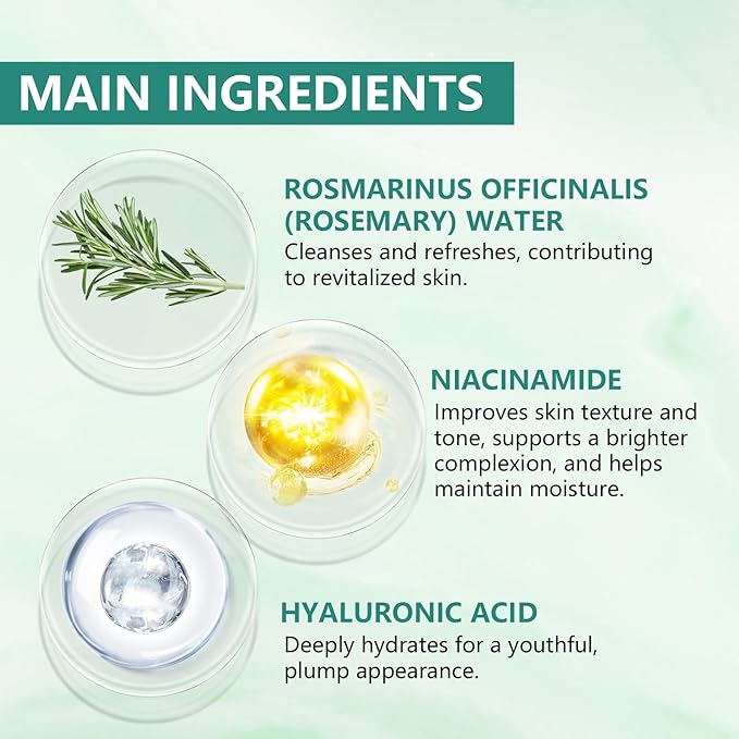 Travel Skincare 5% Niacinamide Serum with 4% Rosemary Extracts - Deep Hydration, Soothes Skin, Enhances Elasticity (3Pack 0.507 fl.oz | 15ml)