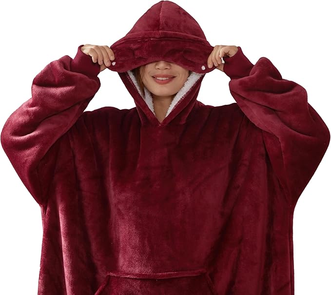 WDCOZY Wearable Blanket Hoodie Oversized Sherpa Fleece Hooded Sweatshirt with Adjustable Eye Mask Cozy For Adults Women Men