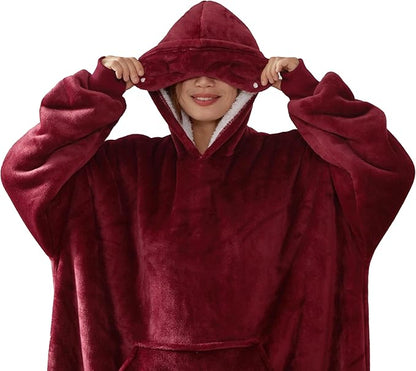 WDCOZY Wearable Blanket Hoodie Oversized Sherpa Fleece Hooded Sweatshirt with Adjustable Eye Mask Cozy For Adults Women Men