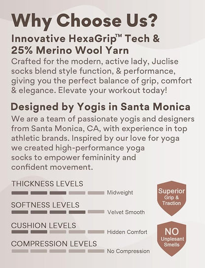 Slouch Pilates Grip Socks Yoga Barre Non Slip Scrunch Merino Wool Gym Workout Breathable Moisture Wicking Anti Odor