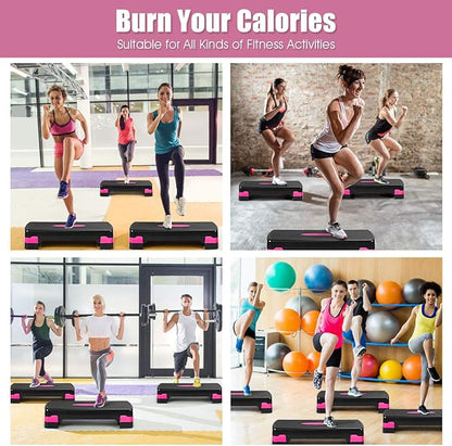 Goplus Step Platform, 26" Adjustable Aerobic Exercise Step Deck with Risers and Non-Slip Surface, 4” - 6”Levels Height-Adjustable, for Home Gym Exercise Fitness Workout