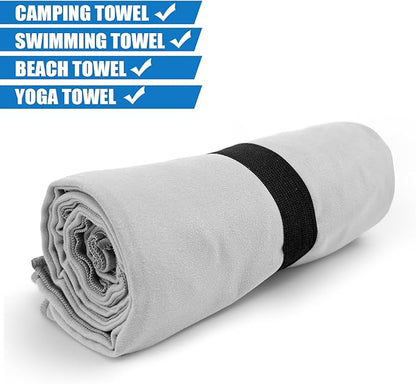 Travel Body Towel L Size Microfiber Quick Dry Lightweight for Men Women Camping Hiking Beach Swimming Pool Towels(Light Grey, 1 Pack L)
