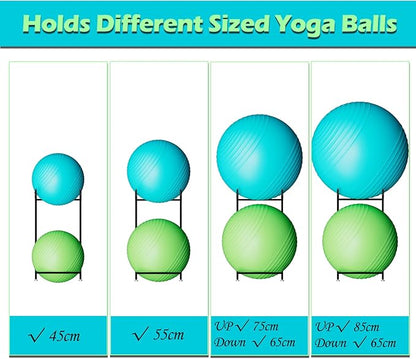 Exercise Ball Holder - Medicine Ball Rack for 85cm Yoga Ball Yoga Mat Storage, Garage Stability Ball Organizer Stand for Home Gym