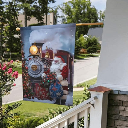 Santa Claus Train Garden Flag 12x18 In Double Sided Yard Flags Lawn Sign Decor No Flagstand