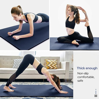 Yoga Mat Non Slip NBR Thick Yoga Mat, 72"L x 32"/24"W x 0.6"/0.4"TH (185cm x 80cm/61cm x 15mm/10mm), Anti-Tear Exercise Mat with Carrying Strap and Bag, Workout Mats for Yoga, Pilates, Floor Exercises