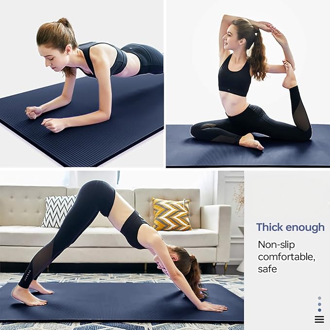 Yoga Mat Non Slip NBR Thick Yoga Mat, 72"L x 32"/24"W x 0.6"/0.4"TH (185cm x 80cm/61cm x 15mm/10mm), Anti-Tear Exercise Mat with Carrying Strap and Bag, Workout Mats for Yoga, Pilates, Floor Exercises