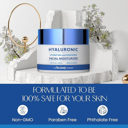 Hyaluronic Acid Daily Face Moisturizer - Long-lasting Hydration, Anti-Aging, Skin Firming - Dermatologist Tested, Korean Skin Care - 1.69 fl. oz