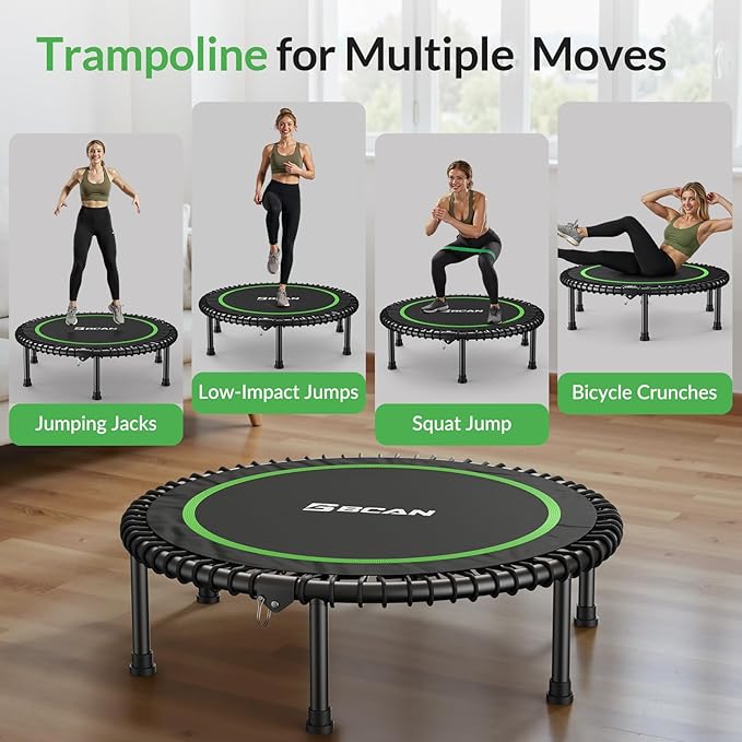 BCAN 450LBS/550LBS Foldable Mini Trampoline, 40"/48" Fitness Trampoline with Durable Bungees, Stable & Quiet Exercise Rebounder for Adults,Great Mini Trampoline for Indoor/Garden Workout - 2
