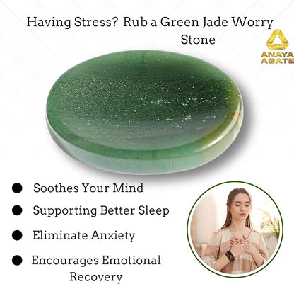 Worry Stones – Green Jade Crystal Thumb Worry Stones for Anxiety, Stress – Relaxing and Soothing Balance Stones for Meditation, Stress Relief – Healing Stones and Crystals for Men and Women