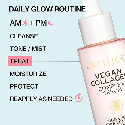 Pacifica Vegan Collagen Complex Face Serum Anti Aging Hydrating Serum w/Hyaluronic Acid for Plumping & Firming Collagen Boosting Facial Serum for Fine Lines & Wrinkles Clean Dermatologist Tested