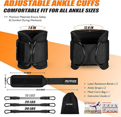 Ankle Resistance Bands with Cuffs for Women & Men - 3-Level Adjustable Leg & Glute Workout Equipment, Portable Home Gym Exercise Bands for Kickbacks, Hip Thrusts, Yoga, Strength Training