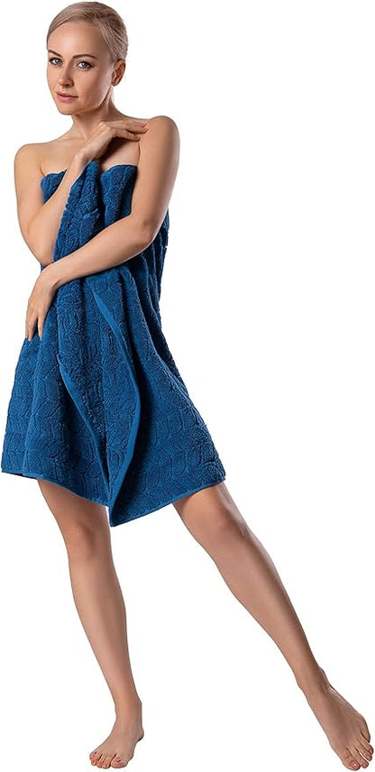 BAGNO MILANO Turkish Bath Towels, Soft Plush Jacquard Luxury Bath Towels, Quick Dry Towel Set (Petrol Blue, Bath Sheet)