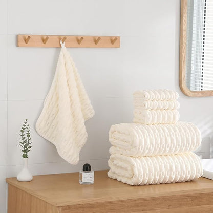 40x80 Inches Oversized Bath Sheets Extra Large Bath Towels Set of 6 for Adults Super Soft Quick Dry Lightweight Lint Free Absorbent Stripe Microfiber Shower Towels (White,6 Piece)