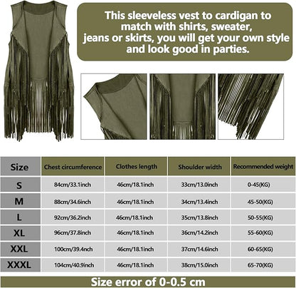 6 Pcs 60s 70s Outfits for Women Hippie Costume Set Peace Sign Earring Headband Fringe Vest Tassel Cardigan