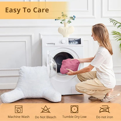 Sasttie Reading Pillow, Velvet Back Pillow for Bed Sitting Up, Adult Back-Rest Support Cushion with Arms for Sit Up on Couch, Sofa, and Floor, Dorm Essentials, Reading Accessories, Rose Pink