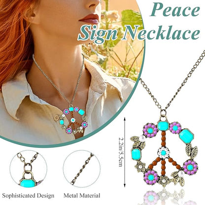 WILLBOND 60s 70s Accessories for Women Hippie Costume Accessories Peace Sign Necklace Headband Hair Wreath Sunglasses