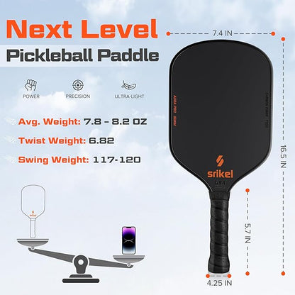 Pickleball Paddles, Raw T700 Carbon Fiber Pickleball Paddle, 16mm Power Polymer Core, Professional Rackets for Great Spin, Control & Precision Shots, USAPA Approved