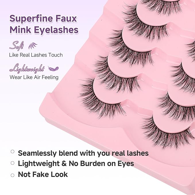 False Eyelashes 16MM Lashes Natural Wispy Eyelashes Thin Band Fluffy Lashes Pack +3D Volume False Lashes Soft Strip Lashes C Curl Natural Eyelashes Fake Lashes 7 Pair EVENTILL