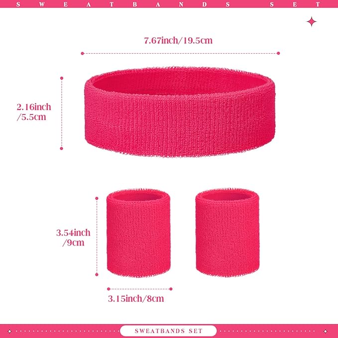 WILLBOND 3 Pcs Sweatbands Set 80s 90s Neon Sports Headband Tennis Striped Sweat Band Sports Competitions Games for Men Women Party Supplies
