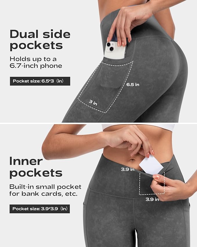 CHRLEISURE Leggings with Pockets for Women, High Waisted Tummy Control Workout Yoga Pants