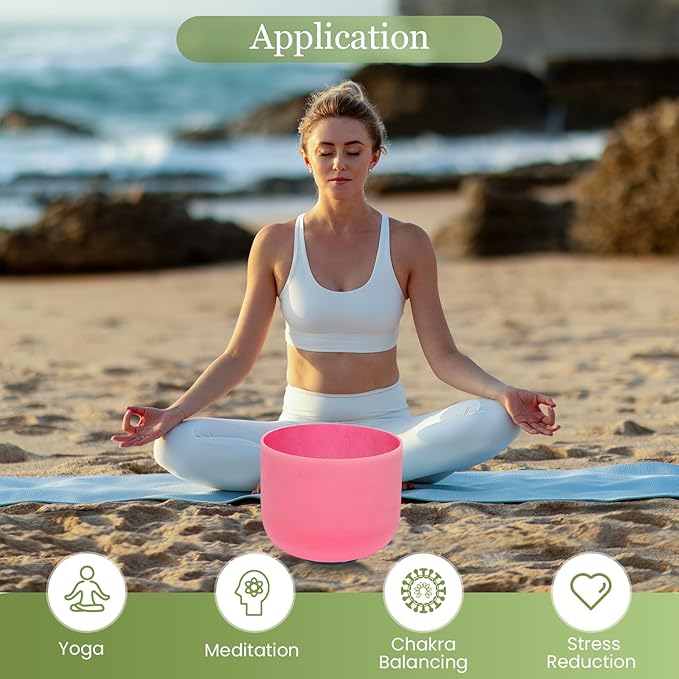 432HZ 8 Inchs C Note Red Frosted Crystal Singing Bowl for Meditation Healing Yoga Chakra Quartz Crystal Sound Bowls with Heavy Duty Carry Case and Rubber Mallet,Suede Striker,O-rings