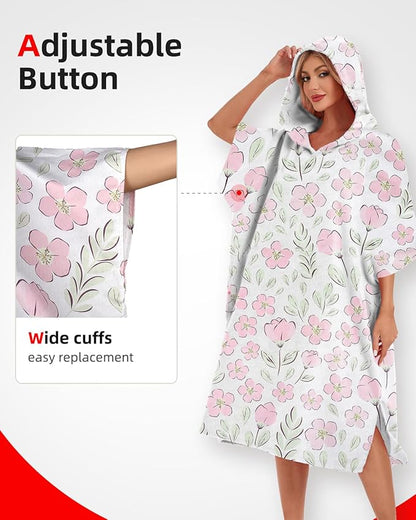 Abahub Surf Poncho Men & Women Towel Poncho Adult with Hood, Thick Quick Dry Changing Poncho Towel, Microfiber Wearable Cover Up for Surfing Beach Swim - Absorbent Changing Towel L (Pink Flower)