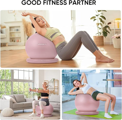 APEXUP Yoga Ball Chair, Exercise Ball Chair with Base for Office, Anti Slip Stability Ball Fitness Ball Seat, Home Gym Workout Ball, Balance Ball with Pump (Pink, L)