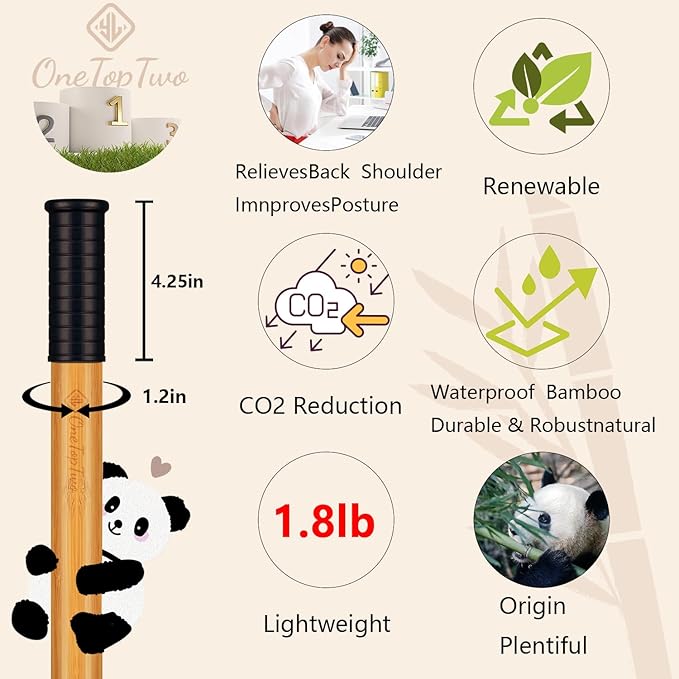 5ft Yoga Stick from Natural Bamboo with Non-Slip Handle-Stretching Stick for Mobility, Flexibility,Exercise,Workout, Physical Therapy,Pilates,Balance Fitness-Access Online Video Guide Without Any Info