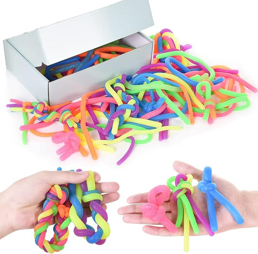64 Pcs Stretchy String Fidget Toys , Stress Relief Kits for Kids and Adults,Gifts for Birthday Party Favors, Christmas Stocking Stuffers, School Classroom Rewards（Assorted Forms and Colors）