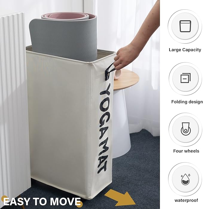 Twira Yoga Mat Storage Racks, Home Gym Storage Rack for Foam Roller, Yoga Strap and Resistance Bands, Workout Equipment Corner Storage Organizer with Wheels