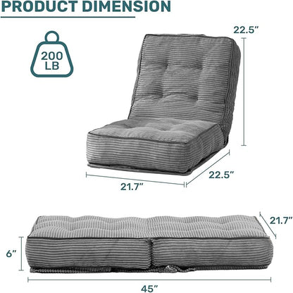 HollyHOME Adjustable Floor Chair with 6 Positions, Folding Lazy Sofa Recliner with Back Support, Thick Sponge Cushion and Portable Handle, Comfy Gaming Meditation Chair for Dorm, Bedroom, Dark Grey
