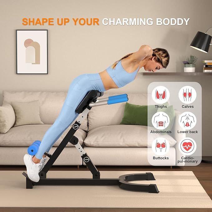 Roman Chair,Foldable Back Extension Machine,Adjustable Ab Back Extension Machine,Core Strength Trainer,Back Exercise Machine for Glute,Ab Workouts,Full All-in-One Body Workout&Home Gym Fitness