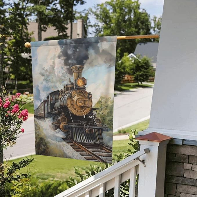 Train Garden Flag 12x18 In Double Sided Yard Flags Lawn Sign Decor No Flagstand