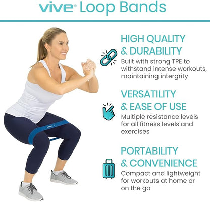Vive Resistance Bands for Working Out (5 Pack) - Exercise & Workout Resistance Kit - Stretch, Elastic Loop Bands for Physical Therapy, Pilates, Yoga & Gym, for Men & Women - Fitness, Glute Work Out