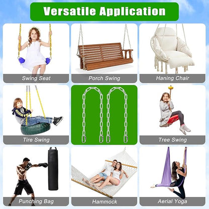 SELEWARE 2 Pcs 100" Hanging Swing Chain with 4 Carabiners, 1000LB Capacity Plastic Coated Hanging Chains, Hammock Hardware Kit for Swing, Hanging Chair, Punching Bags, Indoor Outdoor Gym (White)