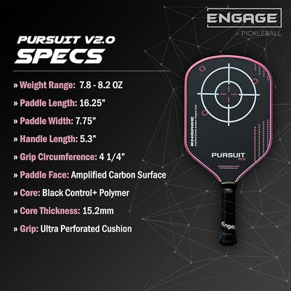 Engage Pursuit V2.0 Pickleball Paddle - Amplified Carbon Surface for Superior Control & Spin with Response+ Polymer Core, USAPA Approved - Designed for Players of Any Skill Level