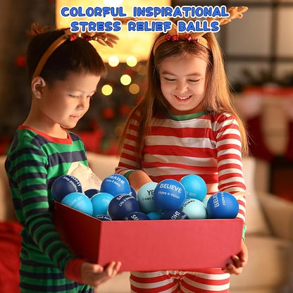Liliful 48 Pieces Motivational Stress Balls Bulk for Adults Fidget Toys End of The Year Gifts Inspirational Squeeze Balls Employee Appreciation Gift Adult Goodie Bag 2. 2 Inch(Blue)