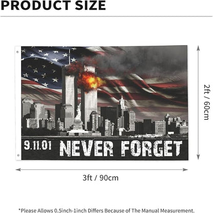 911 Never Forget Memorial Flag 2x3 Ft - Tribute to 9/11 Heroes, Double-Sided Outdoor Yard Flag, All-Weather Polyester, Garden & Home Decor (Indoor/Outdoor)