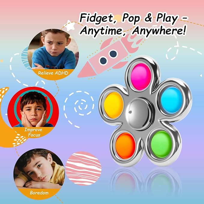 FIGROL Fidget Spinner 3 Pack Pop,Adult Fidget Toys for Adult Anxiety Relief, Spinners for Teen Boys Kid Birthday Gifts Prize(Silver)