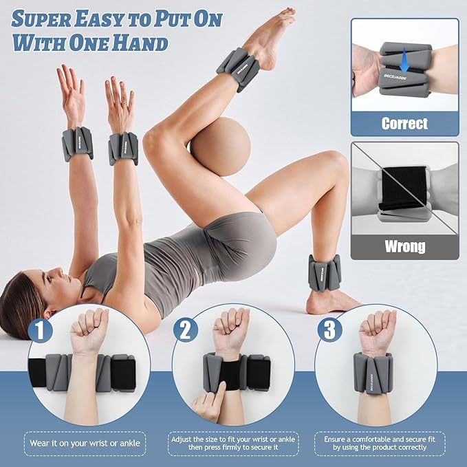 Ankle Weights Set of 2 (1 lb/2 lb/3 lb Each) Adjustable Wrist Weights for Women Men Wearable Arm Leg Weight for Pilates, Running, Walking, Workout, Yoga