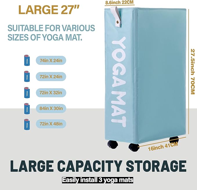 Twira Yoga Mat Storage Racks, Home Gym Storage Rack for Foam Roller, Yoga Strap and Resistance Bands, Workout Equipment Corner Storage Organizer with Wheels