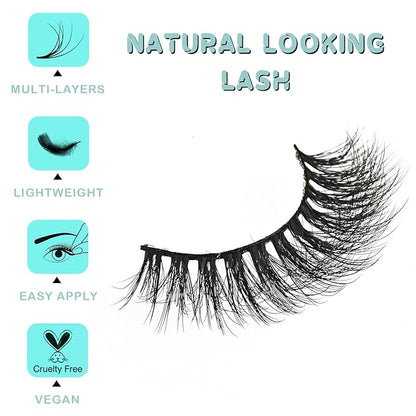 Natural Lashes Wispy Eyelashes Fluffy Mink Lashes Naturl Look Small Strip Eyelash 10 Pairs Short Lashes Pack Lightweight Cat Eye Lash Strips Set (Fluttery Lash | 10-17mm)