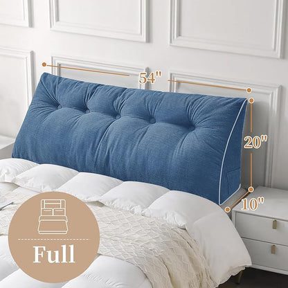 Sasttie Headboard Pillow Full, Wedge Pillow Headboard for Sitting Up in Bed, Back-Rest Support Triangular Cushion for Reading - Features Removable Washable Cover, Blue