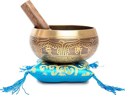 Tibetan Singing Bowl Set - Easy To Play Authentic Handcrafted For Meditation Sound Chakra Yoga Healing 4 Inches By Himalayan Bazaar (Gold & Turquoise)