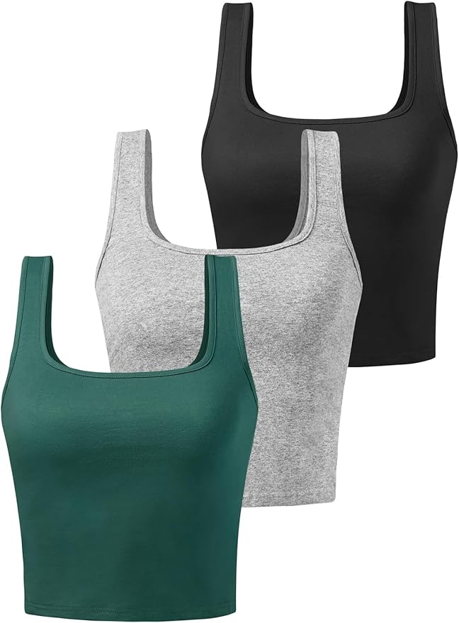 Porvike Sports Crop Tank Tops for Women Cropped Workout Tops Racerback Running Yoga Tanks Cotton Sleeveless Gym Shirts 3 Pack